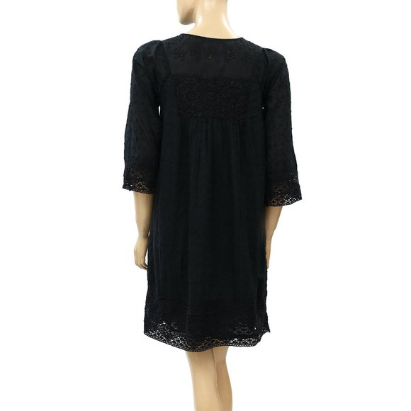 Anthropologie Devon Swing Embroidered Mini Dress Lace Cotton Black XS New - Picture 4 of 5